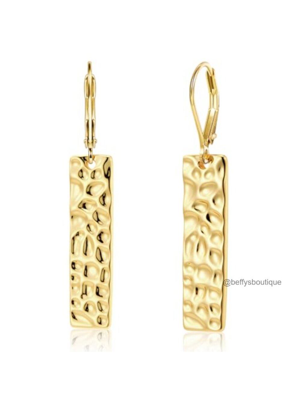 14K Goldplated Hammered Bar Drop Dangle Leverback Earrings